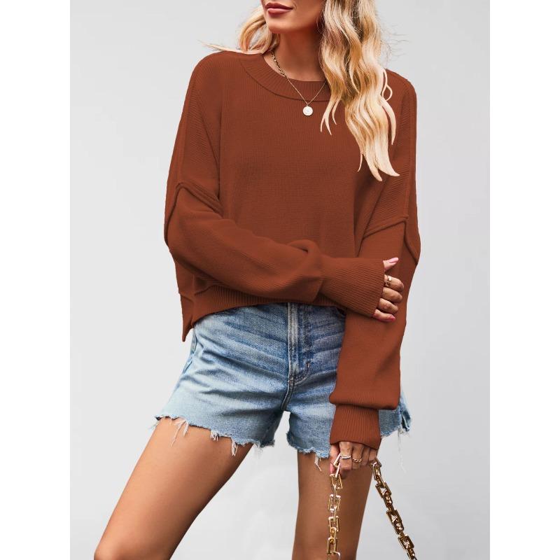 MGHR Women's Fashion Casual Solid Color Print Autumn Winter Long Sleeve Loose Sweaters