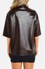 Genuine Women Shirt Real Lambskin Leather Handmade Formal Stylish Casual Brown