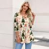 Women's Christmas Print V-Neck Three-Quarter Sleeve Casual Shirt for Holiday