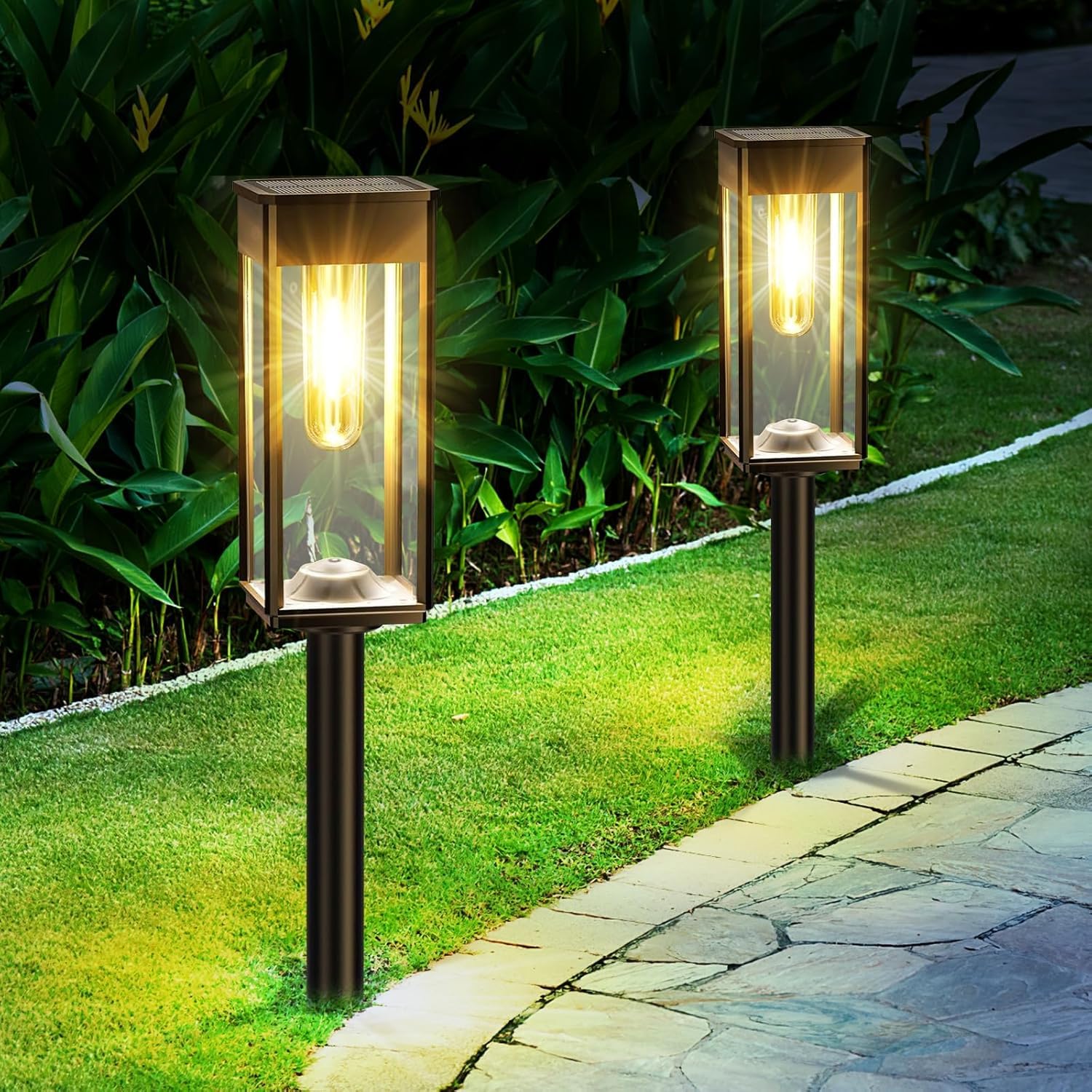 

NFESOLAR Solar Garden Light Outdoor Waterproof LED Security Light with Auto Function for and Walkway of (Warm White), On/Off Entryway, Garden, Lawn,