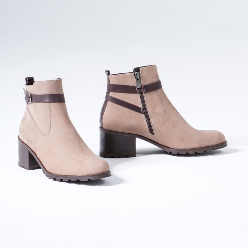 

Genuine Leather Women's Heeled Boots Zippered Ankle Buckled Striped