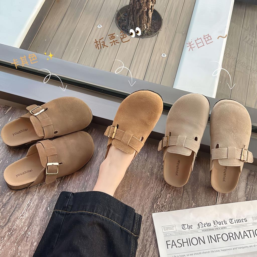 [Ushilai] Leather Boken shoes for women's autumn new soft-soled fashion casual outer wear classic bag head slippers tide