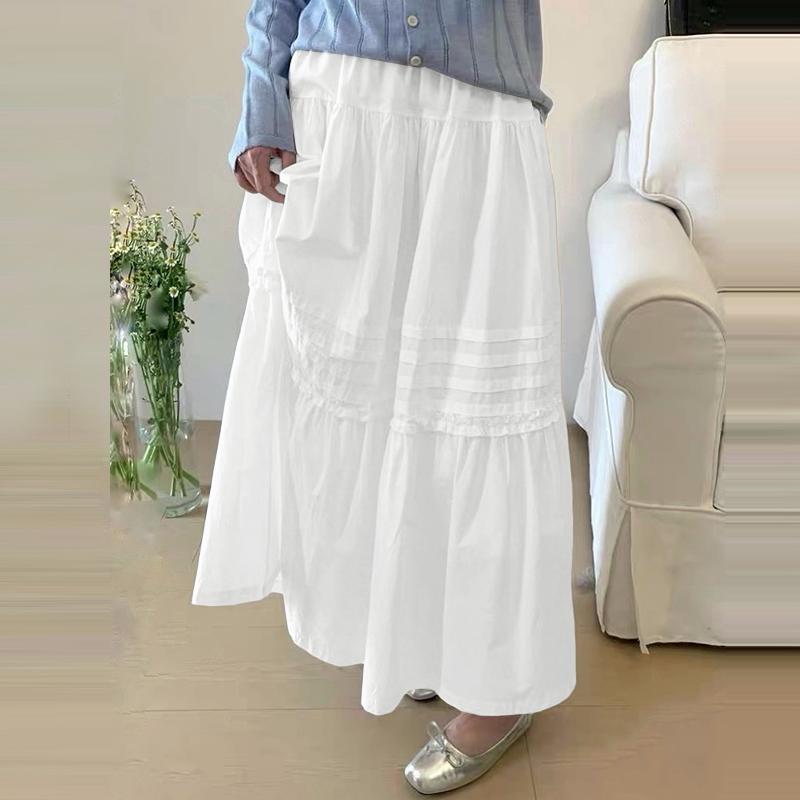 ZANZEA Damen Casual Elastische Taille Sommer Lockere Lange Röcke