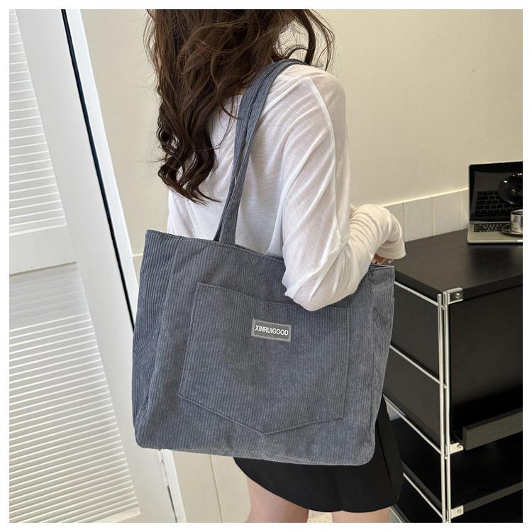 Damen Cord Schultertasche, Lässige Modehandtasche mit großer Kapazität, Geeignet zum Ausgehen, Maschinenwaschbar, mit festen Schultergurten