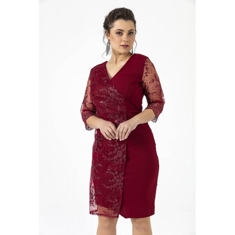 

Кружевное вечернее платье больших размеров с одной стороны с рукавами