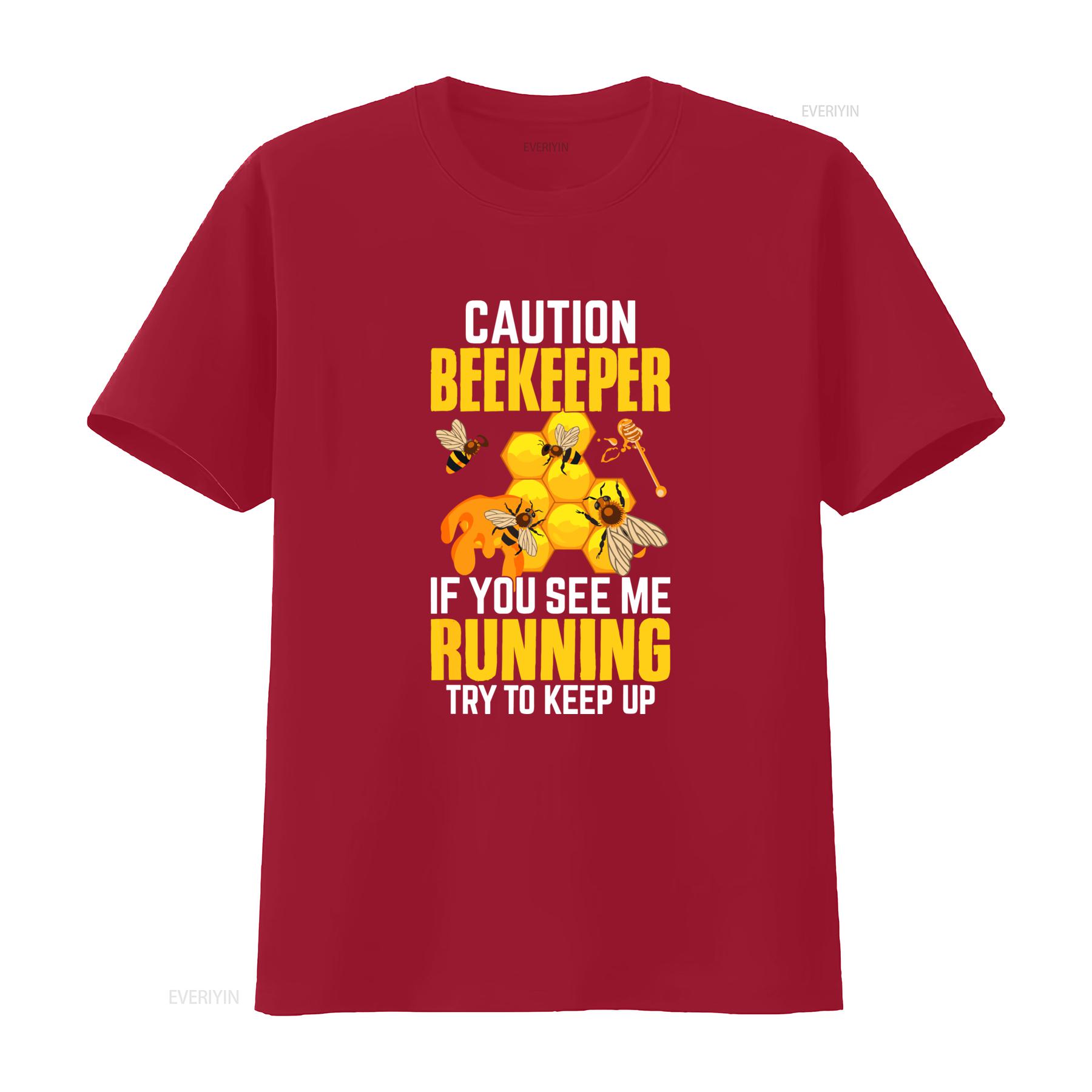 

Funny Caution Beekeeper T Shirt If You See Me Running Try To Keep Up Honeybees Beekeeping Apiarist Design vintage Washed S