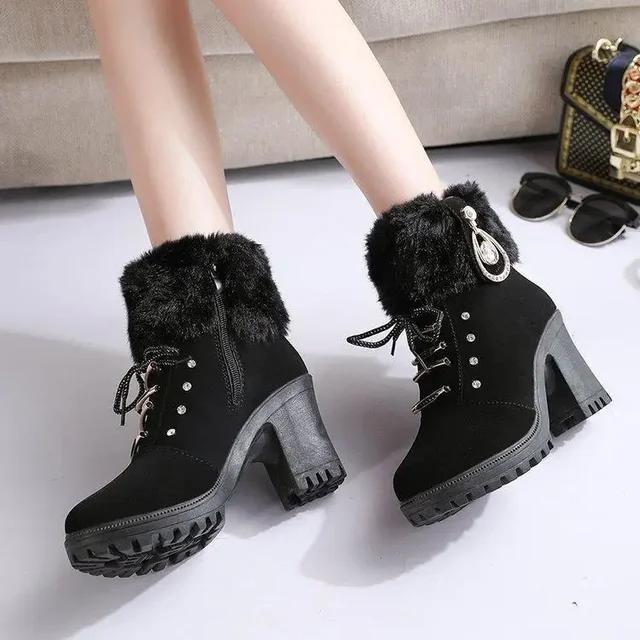 New Autumn and Winter Fashion Boots for Women, Fashionable Thick Heeled Mid Heeled Boots, Plus Size Side Zipper Women's Shoes