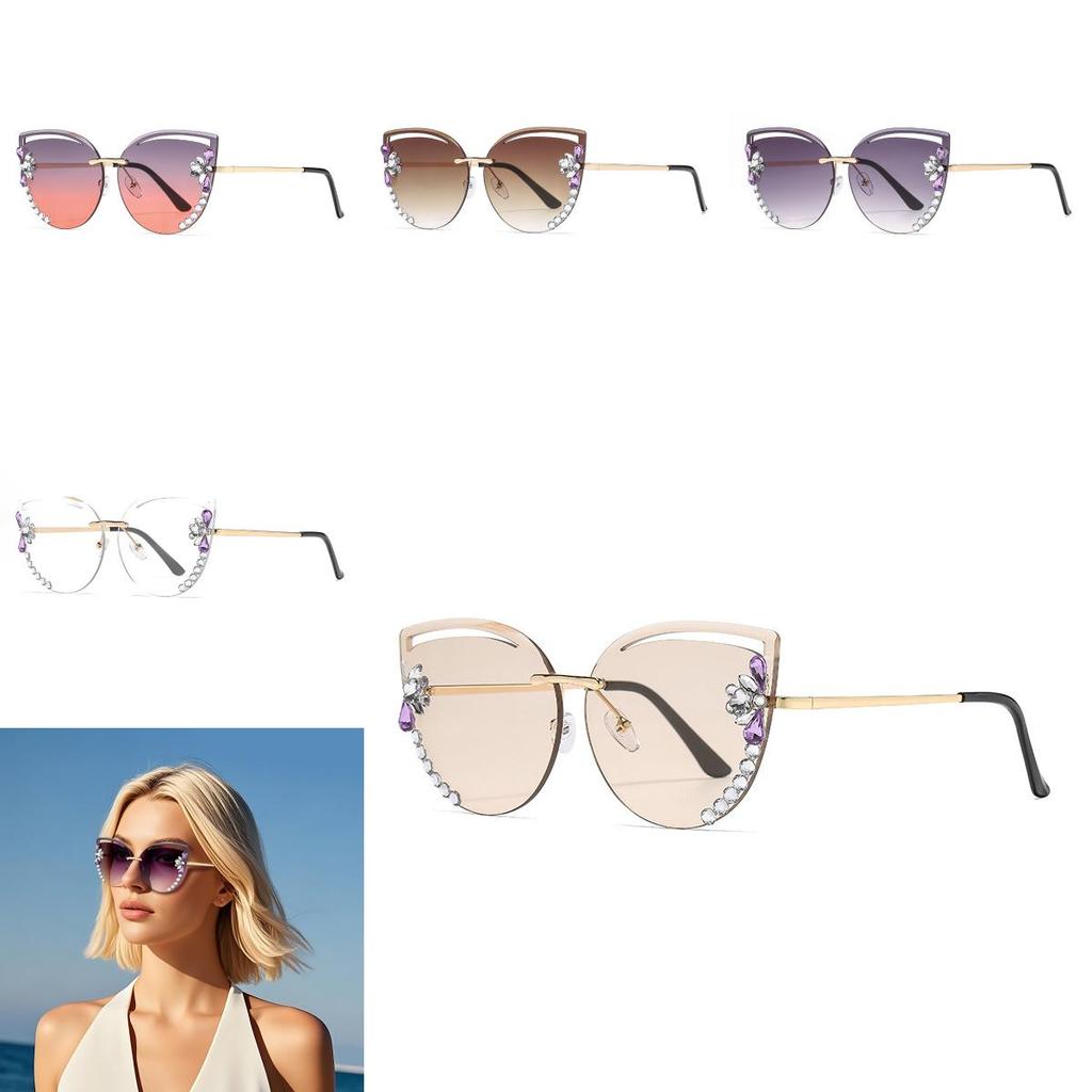 Cat Eye Sunglasses Fashion Metal Frame Uv400 For Outdoor Sun Protection