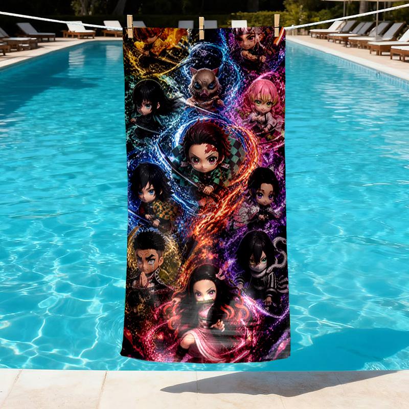 Demon Slayer Print Beach Towel Design, Soft, Lightweight. for Home Bathroom, Spa, Pool, Yoga, Surfing, Camping, Gift for Family, Friend