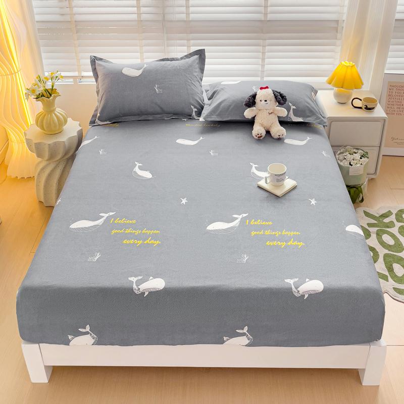 Washed Cotton Fitted Sheet with Elastic Bands Non Slip Adjustable Mattress Cover Printed  Pure Cotton  for Double King Queen