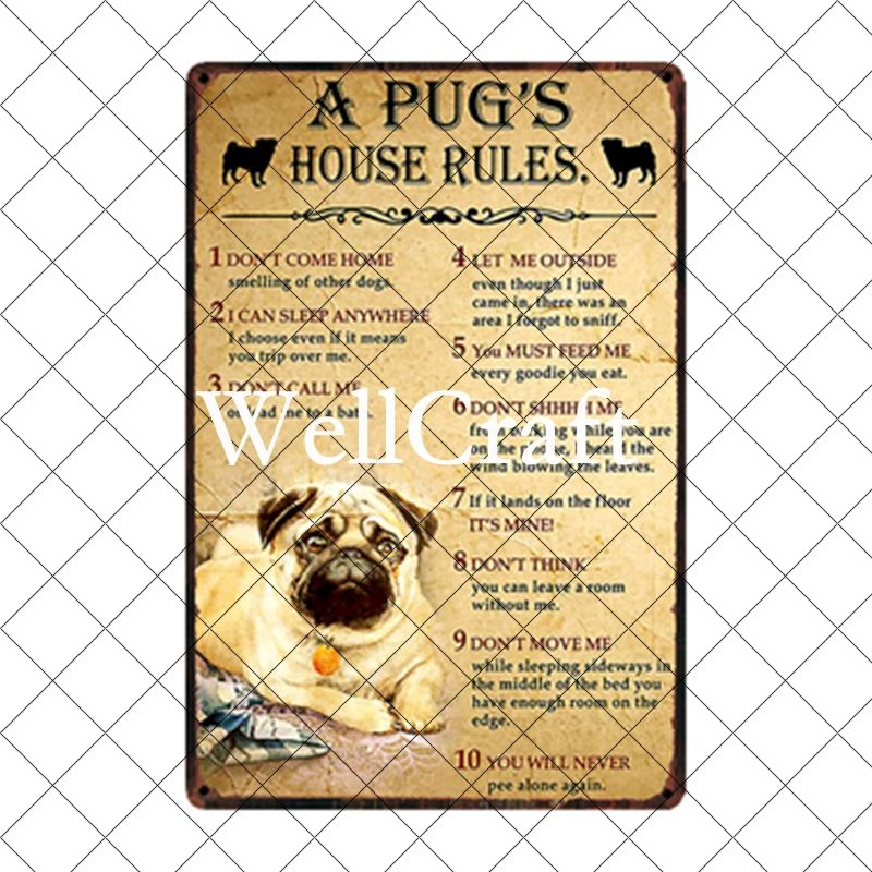 [ WellCraft ] Pet Friend Pug Boxer Dog Life Rules Tin Bath Soap  Metal Signs Posters Vintage Wall Plaque Custom Pub Decor WX-29