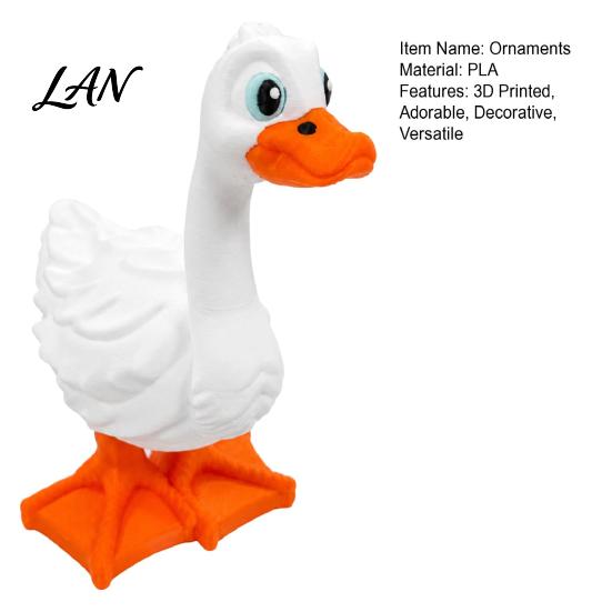 3D Printed Goose Sculpture Yard Statue, Cute White Long Neck Porch Decor with Lawn Ornament Orange Beak Feet, Outdoor Garden Decorative Figurine