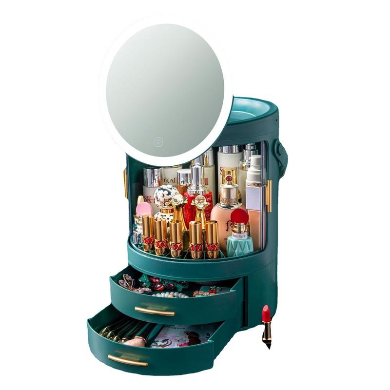 Cosmetic Storage Box Desktop Dustproof with Mirror Integrated Skin Care Products Dressing Table Shelf Makeup Box