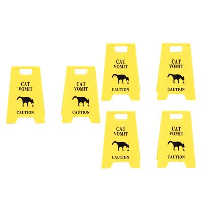 6PCS Cat Vomit Caution Signs Plastic Multifunctional Obvious Funny Cats Vomits Warning Sign for Indoor