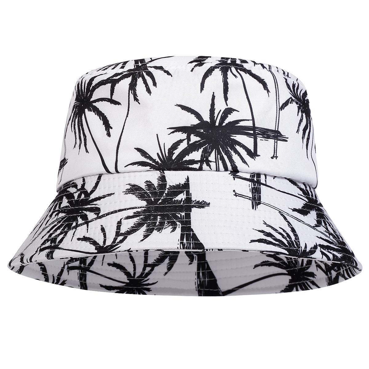 

Unisex Coconut Tree Print Personality Bucket Hats Fishermen Caps Outdoor Casual Cap Sunscreen Hat білий