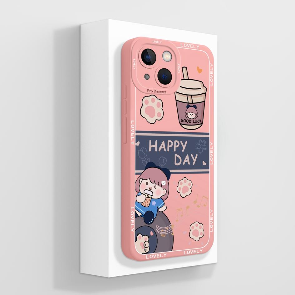 Smartphone Case For iPhone 13 14 15 16e Pro Max Mini Plus Lazy Kitten Pretty Flowers Pattern Liquid Silicone Shockproof Advanced Shell For iPhone Capa
