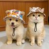 Breathable Cat Dog Sun Hat Adjustable Drawstring UV Protection Pet Bucket Hat Lightweight with Ear Holes Pet Cowboy Hat