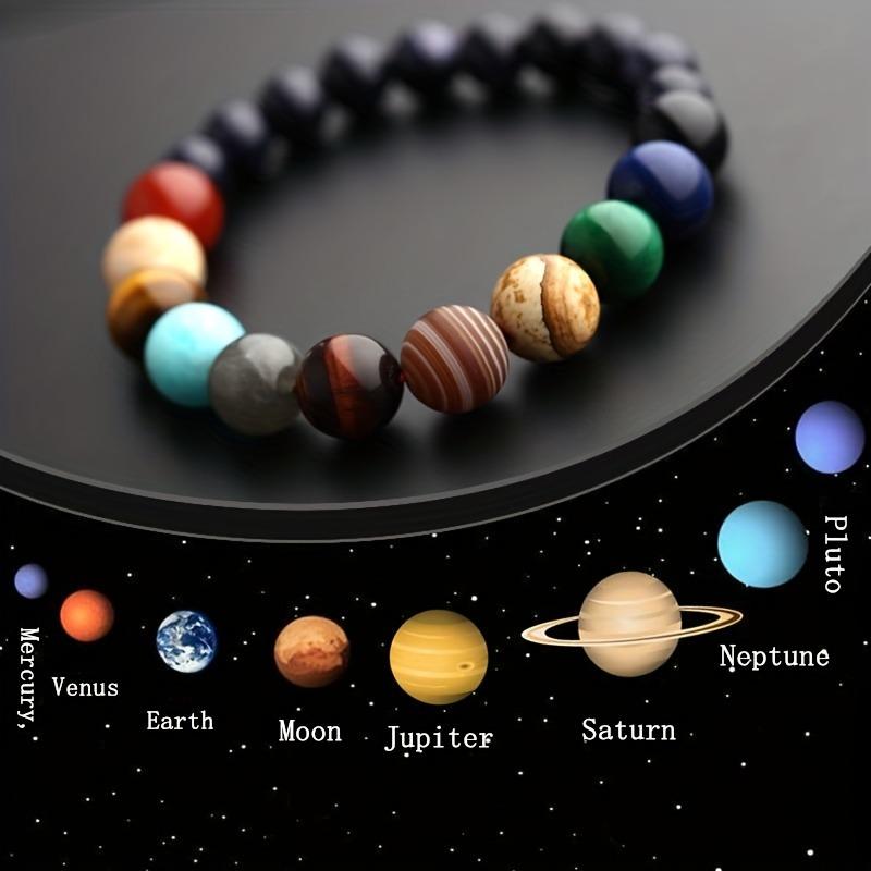 1PC Adjustable Planet Bracelet - Solar System Astronomy Ornament with Star of David and Black Beads Symbolizing Outer Space