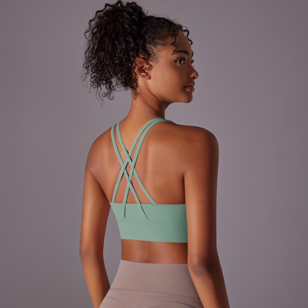 Naked Yoga Vest Women'S Cross Back Sports Bra Shock-Absorbing Gathering Seamless Cup Fitness Bra Women