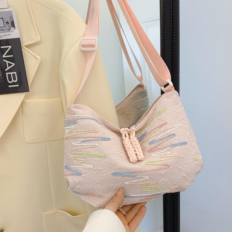 Trendy Summer Canvas Tote Bag With Colorful Stripes Large Capacity For Women