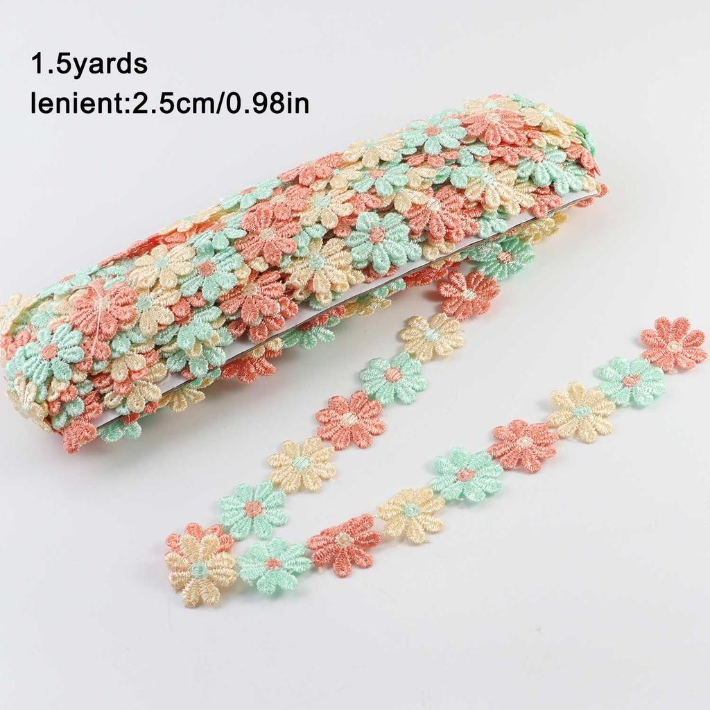 Daisy Flower Lace Trim Embroidered DIY Handmade Patchwork Ribbon Sewing Supplies Crafts 2.5CM Wide 1.5Yards Colorful