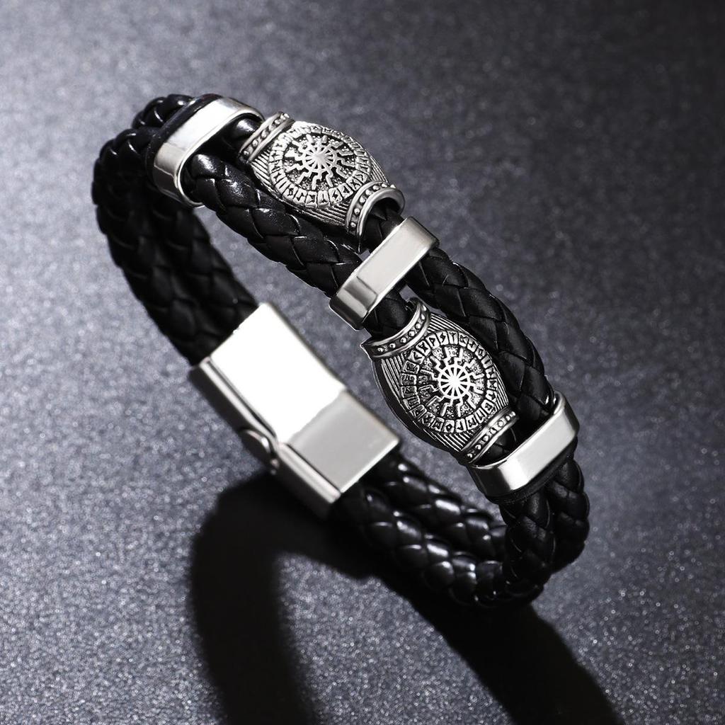 Men's Retro Punk Magnetic Buckle Leather Bracelet - Handmade, Woven with Metal Style