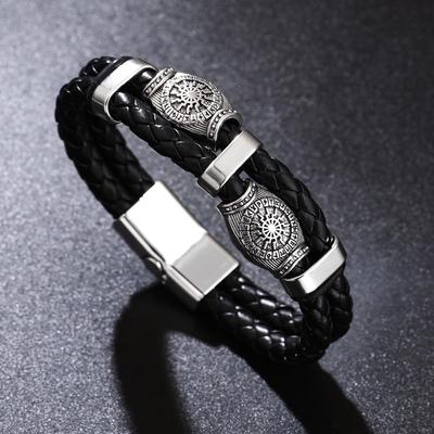 Men's Retro Punk Magnetic Buckle Leather Bracelet - Handmade, Woven with Metal Style