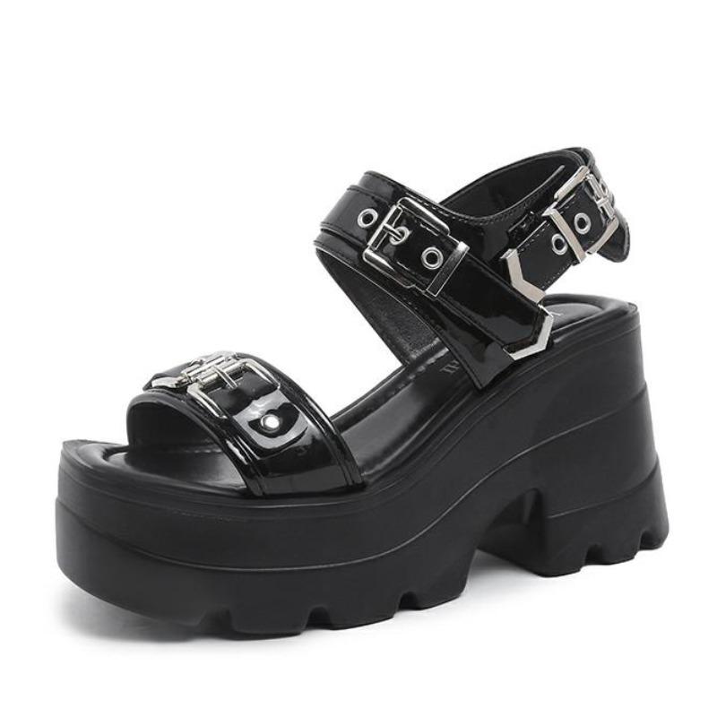Fashion 10CM Summer Hollowed-out Breathable Thin Sandals Women New All-match High-heeled Platform Sandals Punk Thick Heel Shoes Size 42