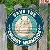 Whimsical Manatee Metal Sign - Save The Mermaids, Round Decorative Wall Art for Marine Themed Store or Garage