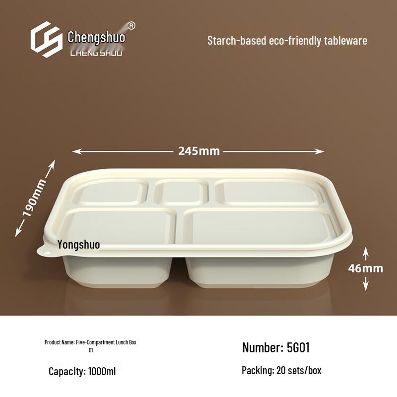 Biologisch abbaubares 5-Fächer-Lebensmittelbehälter-Set