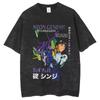 Anime Neon Genesis Evangelion EVA Vintage Gewaschenes T-Shirt Frühling Sommer Herren Damen Tee Harajuku Streetwear Oversized Y2K Retro Unisex Kurzarm Top