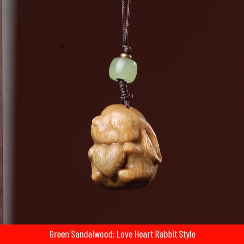 Red Sandalwood Heart Rabbit Phone Charm Pendant Keychain
