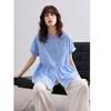 Demana Women's Striped Stand Collar Short Sleeve Commuter Shirt