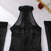 Women's Sexy Dress Set Sheer Mesh Shaping Set Mock Neck Back Zip Slim Fit Set