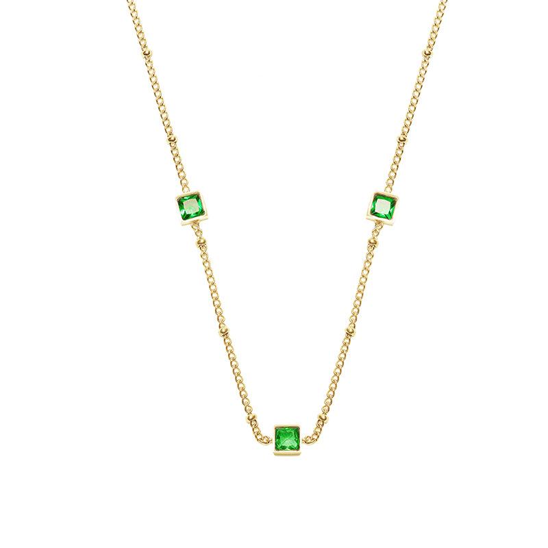 Emerald Cube Zircon Necklace Earrings Titanium Steel Multi-14K Gold Color Lasting