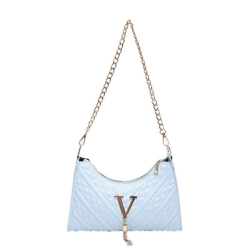 

Сумка для поїздок на роботу жіноча 2024 нова мода корейська версія проста іноземна стильна сумка через плече, сумка-месенджер на ланцюжку, сумка під пахву з вм ятиною синій