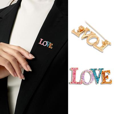 Letter Love Colored Rhinestone Brooch Creative Fashion Clothing Pin Accessories Women'S Suit Jacket Brooch