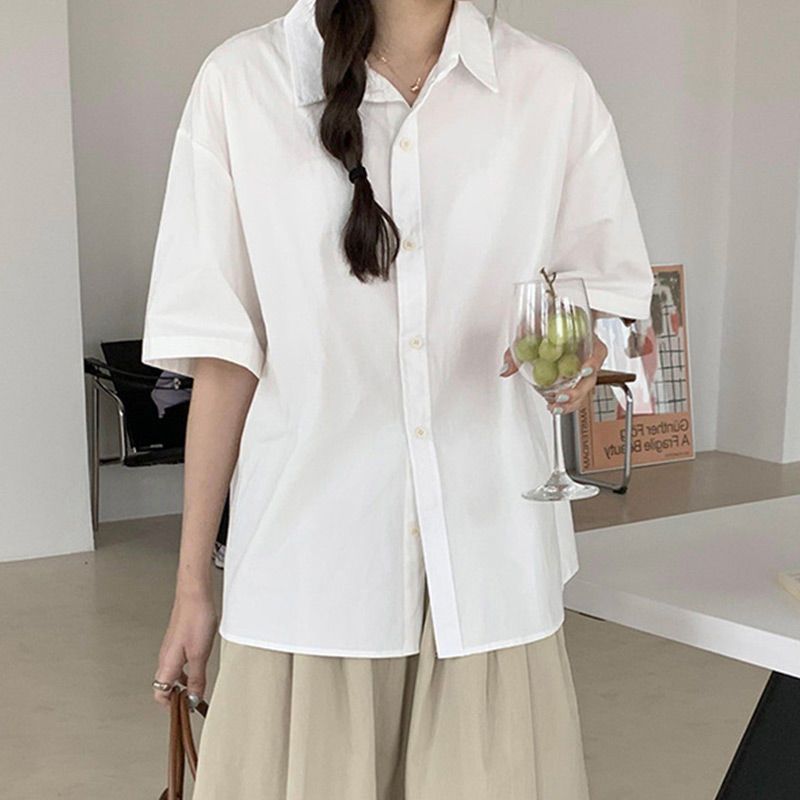 

Белая женская рубашка с коротким рукавом на весну-лето 2025 года, новая корейская версия, ретро, универсальная, в стиле инс, свободная, приталенная, топ XL белый