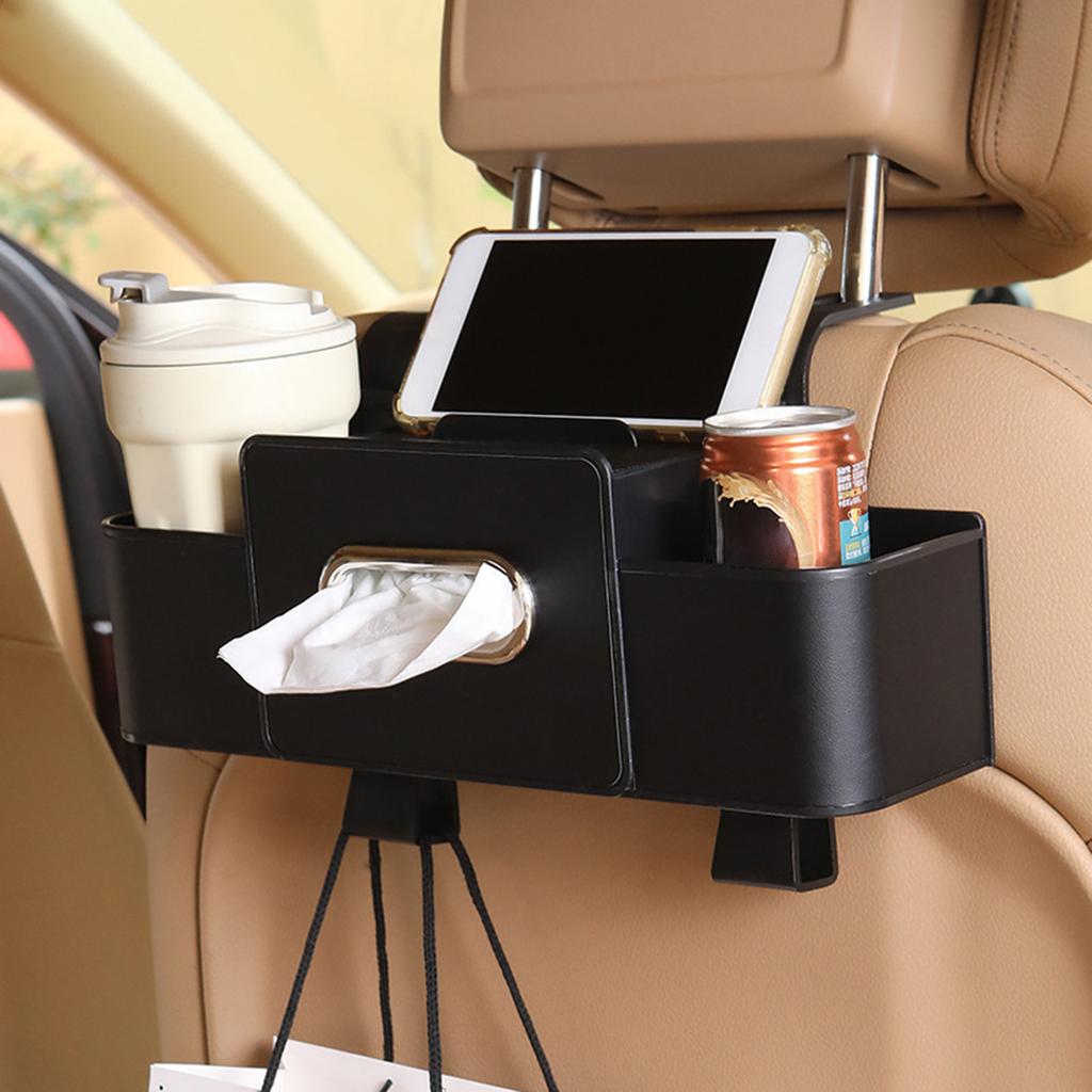 Car Rear Seat Storage Box With Cup Holder Tissue Box Trash Bin and Hook Backseat Organizer For Road Trips