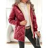 Women's Diamond Quilted Hooded Puffer Jacket Long Sleeve Winter Warm Coat