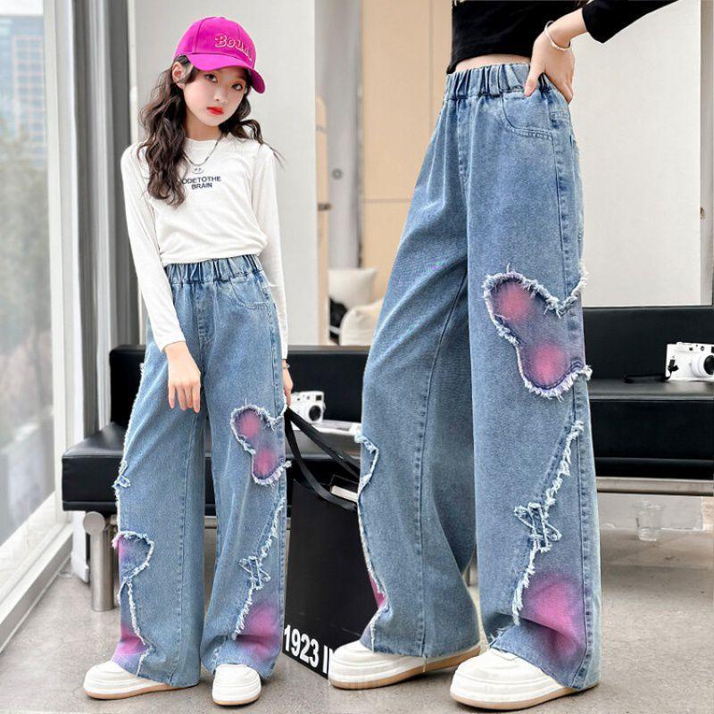 Baby Girls Jeans for Kids Baggy Cargo Pants Butterfly Trousers Wide Leg Children Clothes