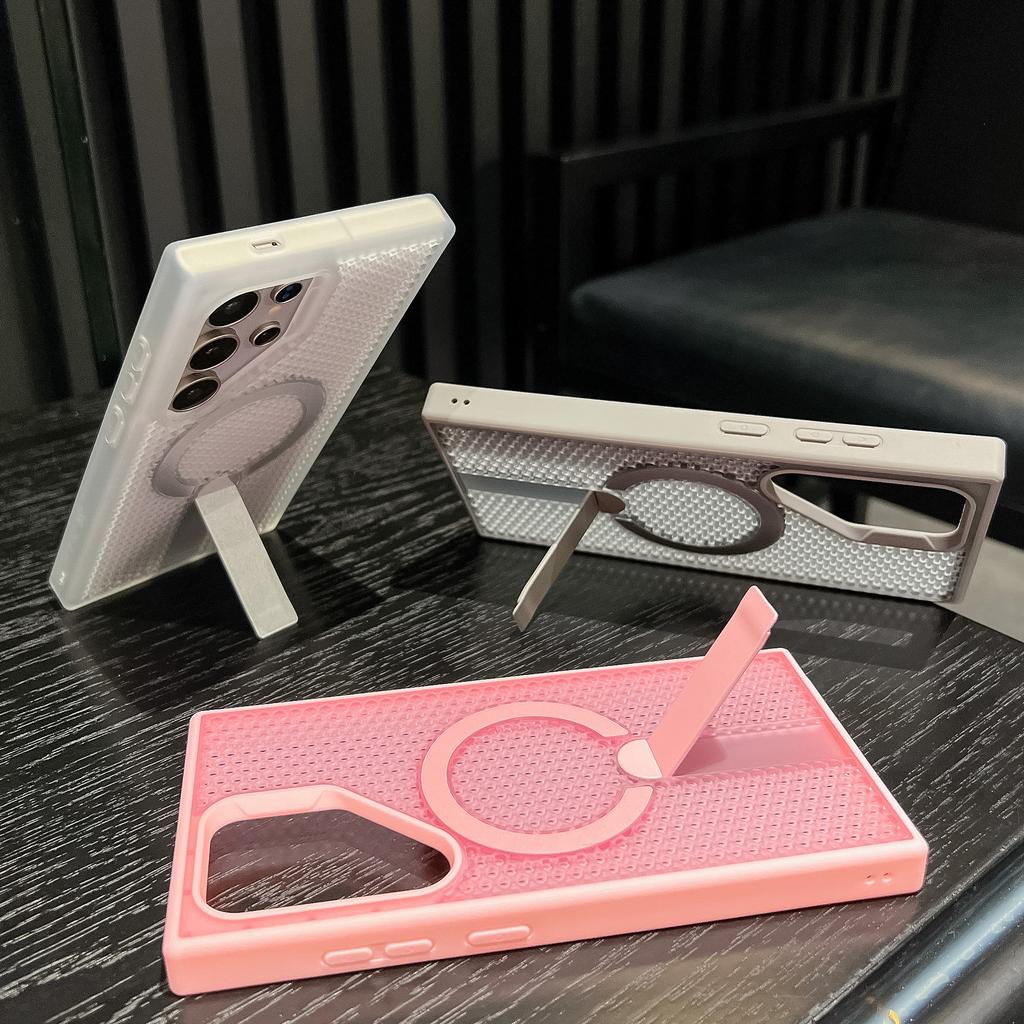 Samsung S25ultra Magnetic Bracket Mobile Phone Case Suitable for S24 Honeycomb Breathable Heat Dissipation Mesh Case A56 Skin Feeling Prevents Falling