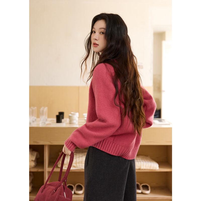 Women's Loose Fit Color-Block Button Knit Sweater
