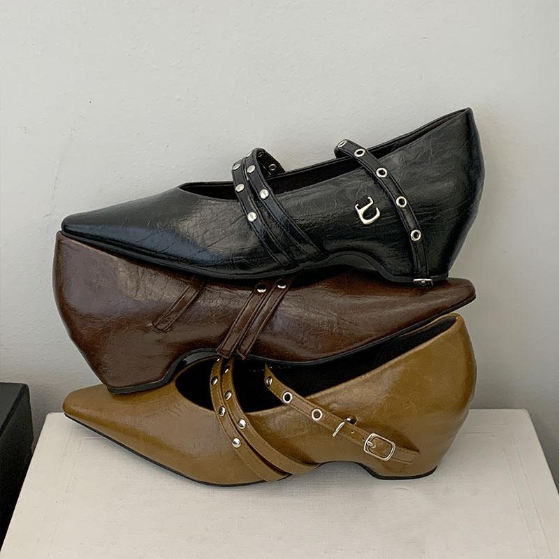 Fashion Fashion Buckle Strap Footwear Low Heel Ladies Mary Janes Shoes Shallow Female Pointed Toe Women Pumps Heeled Shoes