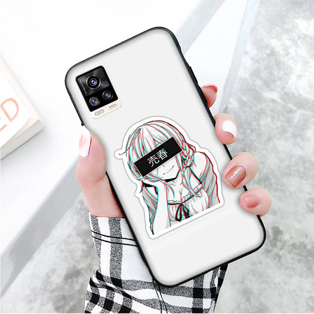 Black Case for Xiaomi Redmi 13C Note 9 iPhone XR 7 8 14 15 11 12 13 X XS Pro Max Samsung A25 S23 S24 FE Ultra Plus Stickers Anime Girl