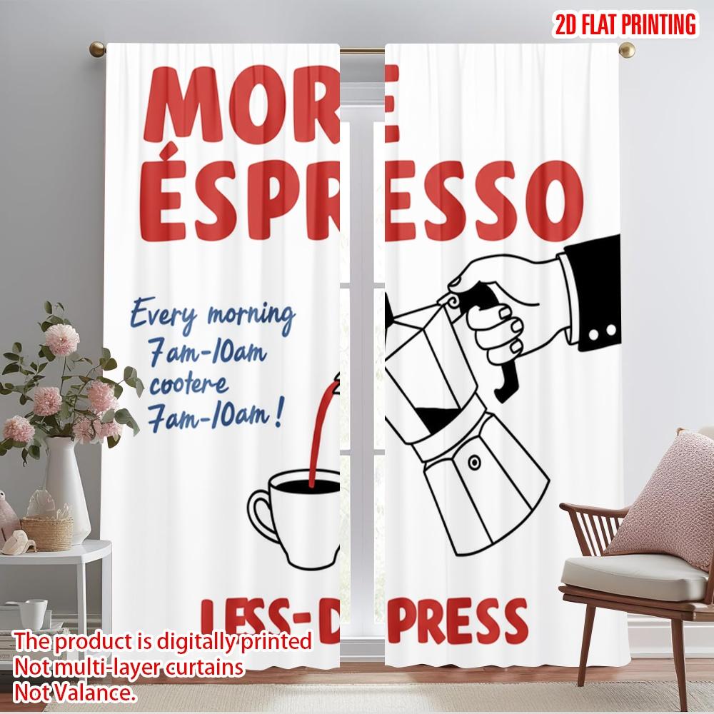 

2pcs 2D flat printing Curtain Espresso Morning Coffee Fabric Without Electricity Family Party Use for Holiday Parties Home Decor 52.50×116.00 CM 2pcs