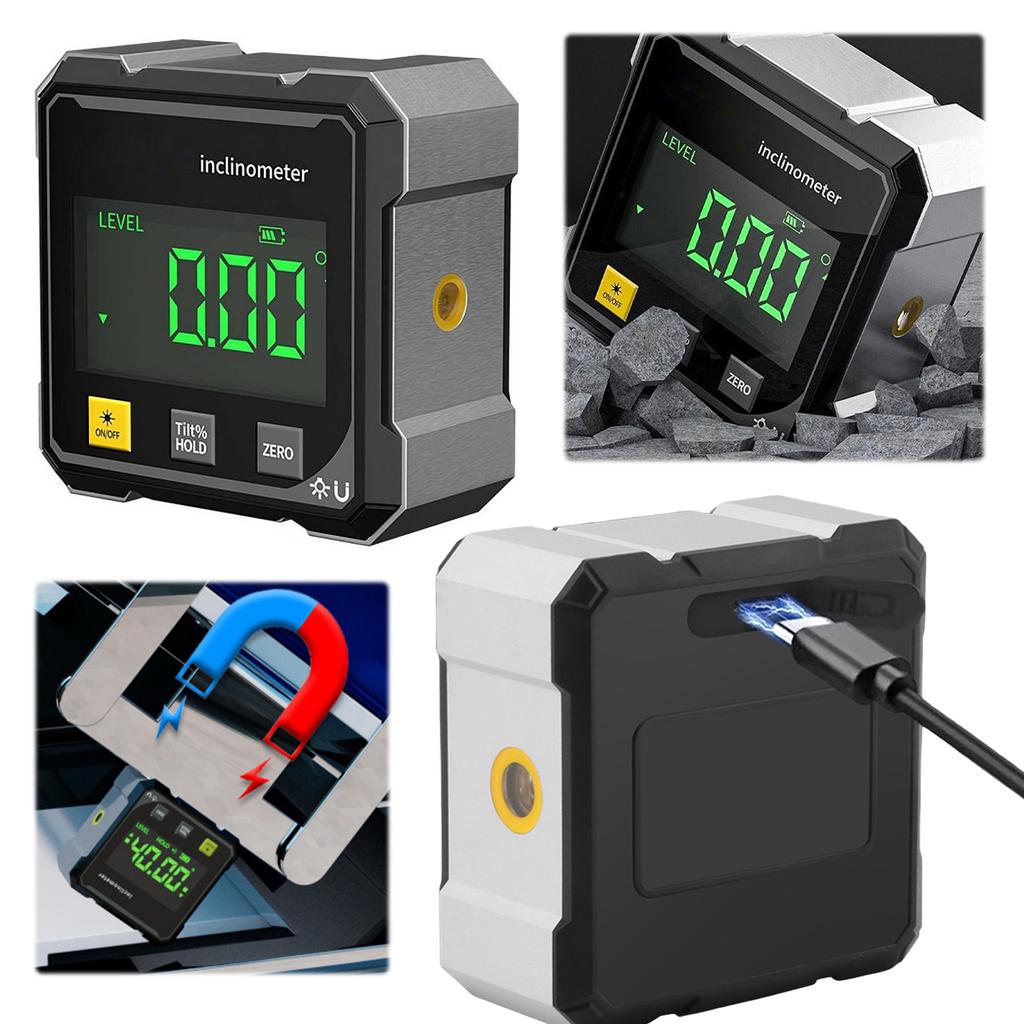 4-Sided Magnetic Inclinometer USB Charging Digital Angle Measure Instrument LED Screen Slope Measuring Meter Woodworking Tools