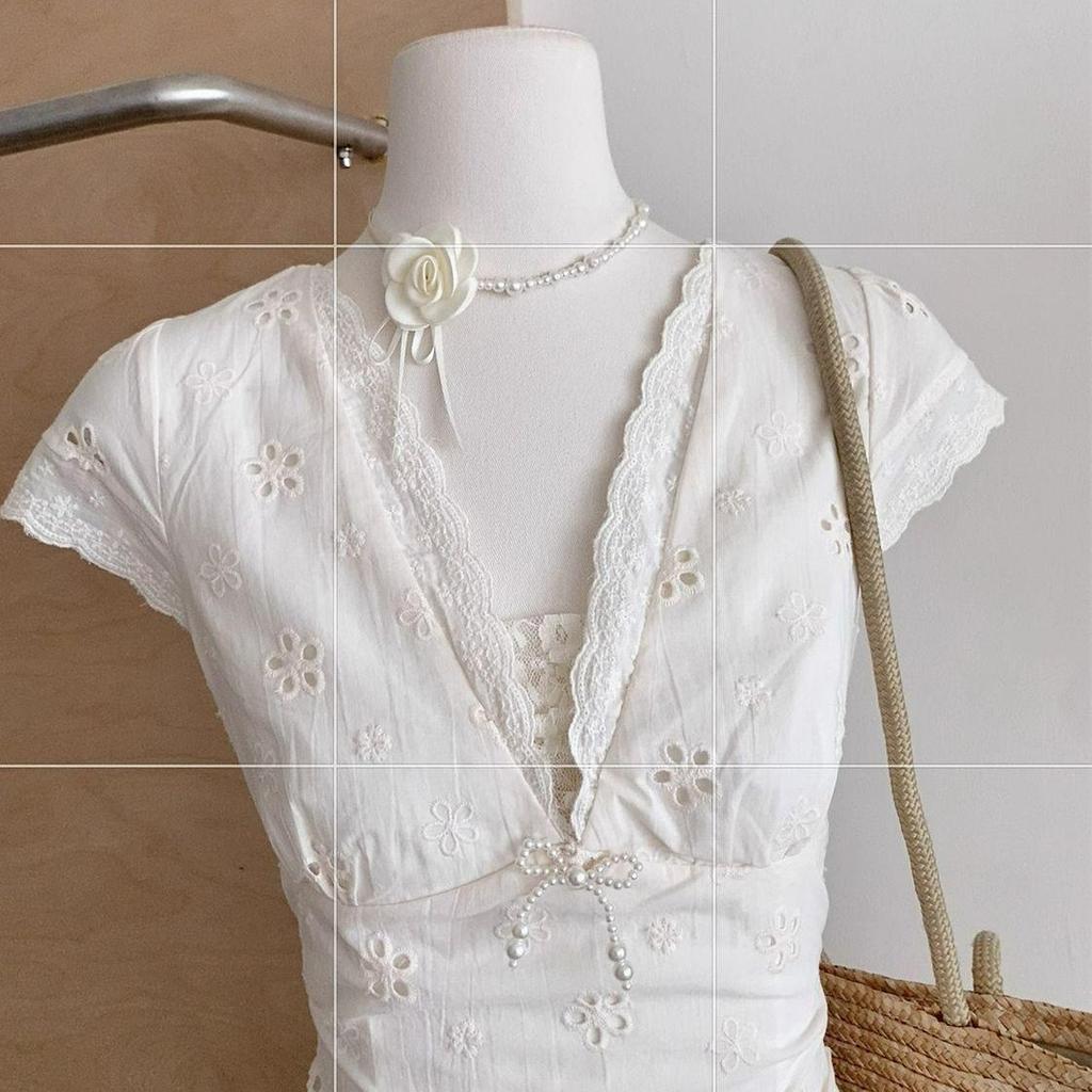 French Retro Lace Embroidered Summer Dress - Women's Slimming Waist-Cinched Two-Piece Style