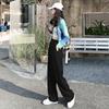 Women's Black High-Waisted Wide-Leg Pants - Spring Casual, Loose-Slimming, Floor-Length, Versatile, Drapey Straight Suit Pants