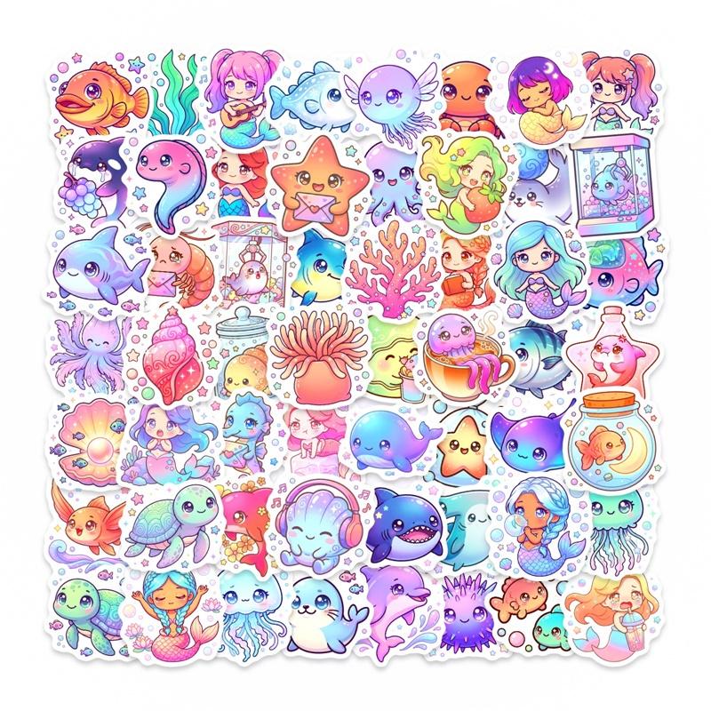 10/30/50PCS Cartoon Marine Life Sticky PVC Sticker DIY Laptop Luggage Skateboard Colored Decoration Scrapbooking for Kids